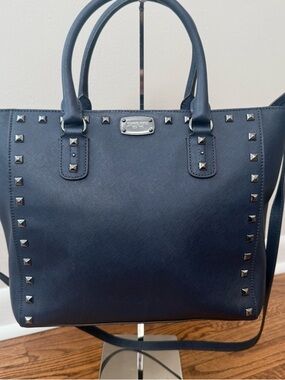 Michael Kors Navy Studded Saffiano Leather Satchel
